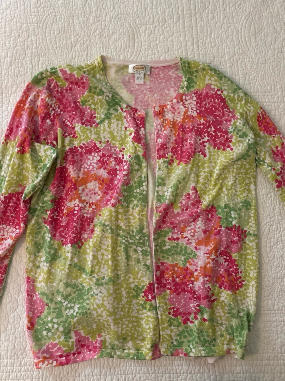 Talbots Pink Green Floral Cardigan Sweater